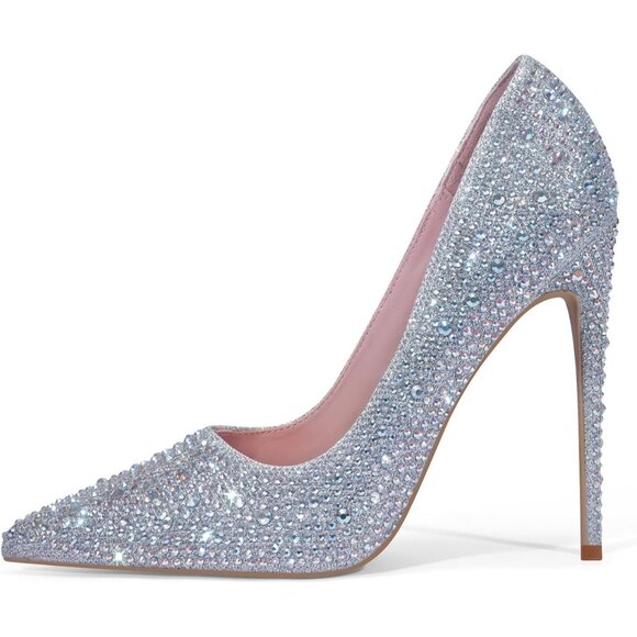 Shoes - Women's Silver Pumps Pointed Toe High Heel Glitter Rhinestone Sparkly Shoes